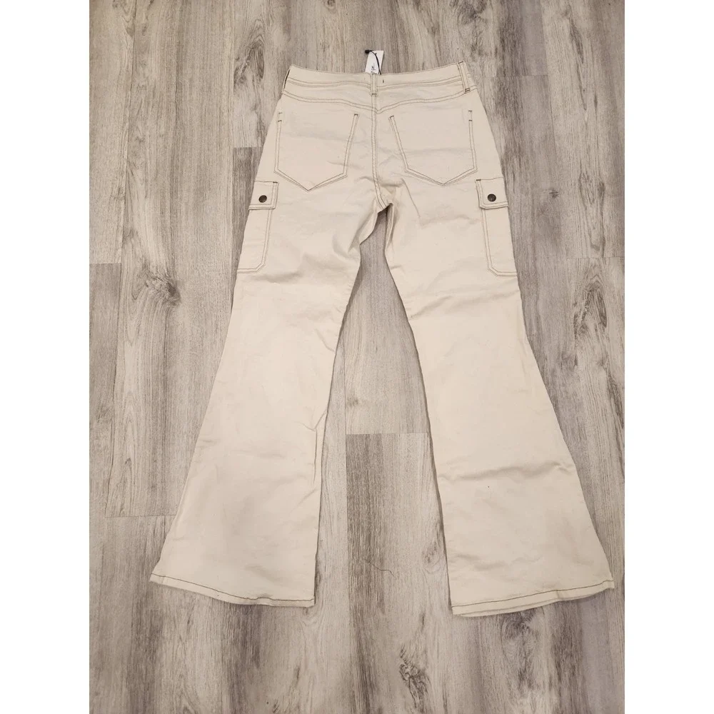 Nasty Gal Low Rise Kick Flare Pocket Detail Jeans Ecru‎ Cream Denim Pants 10 NWT